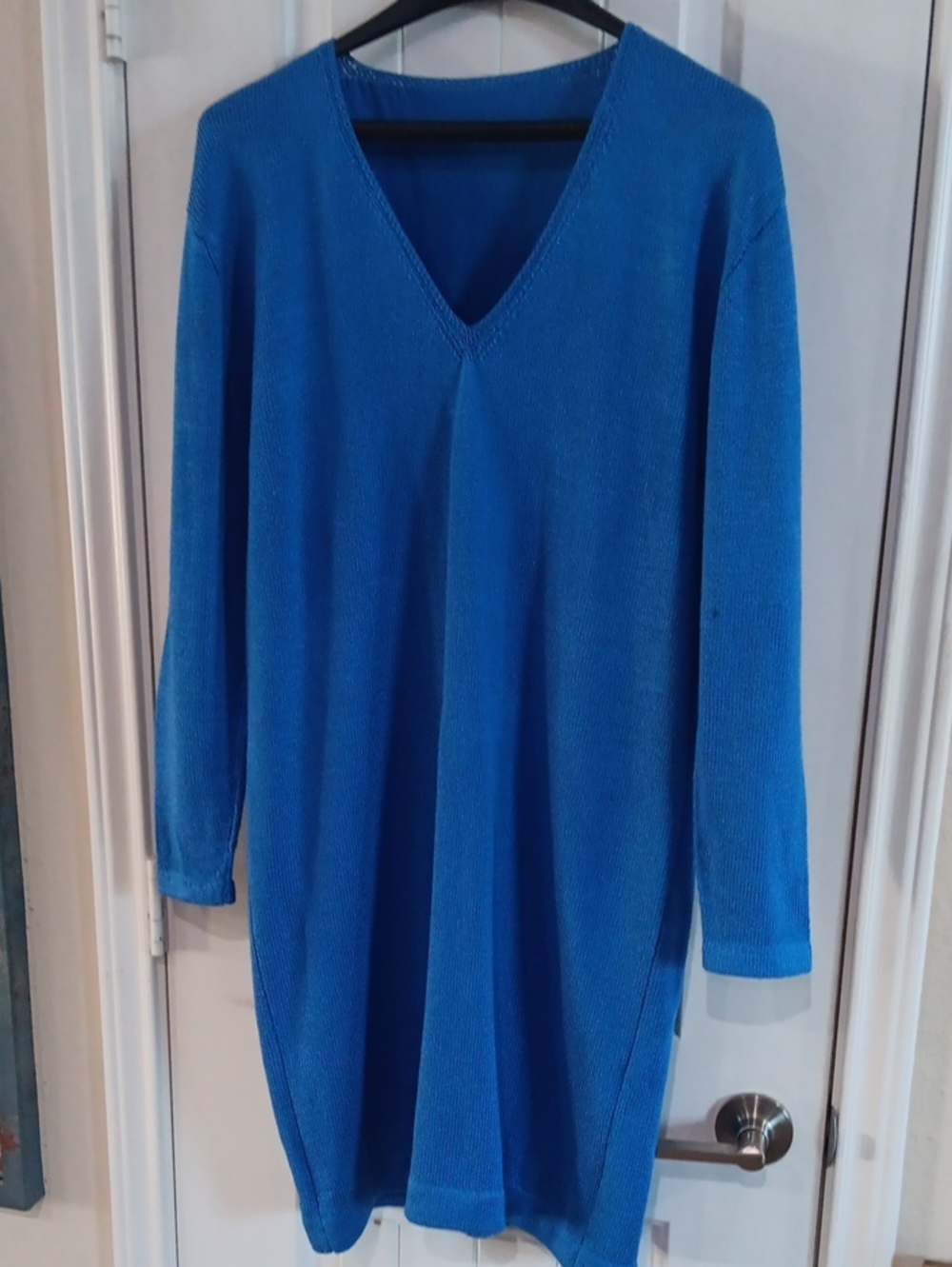 TitleY2K Royal Blue V-Neck Long Sleeve Knit Sweater Dress - Size M